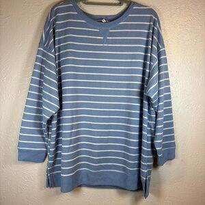 NWT Emily Daniels Blue White Striped Knit Pullover Sweater 1X Plus Long Sleeve